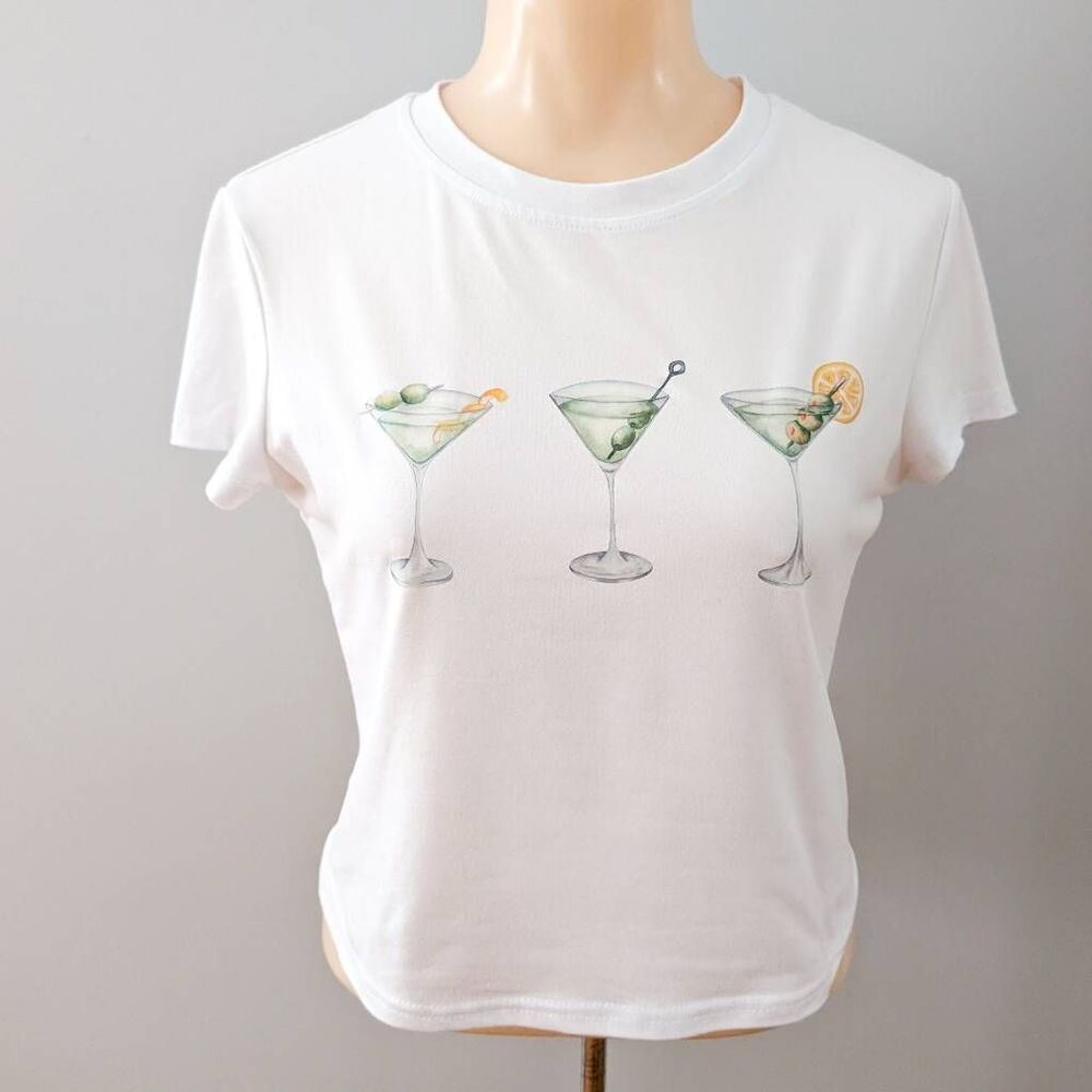Shein Martini Glass White Baby Tee - Picture 2 of 3